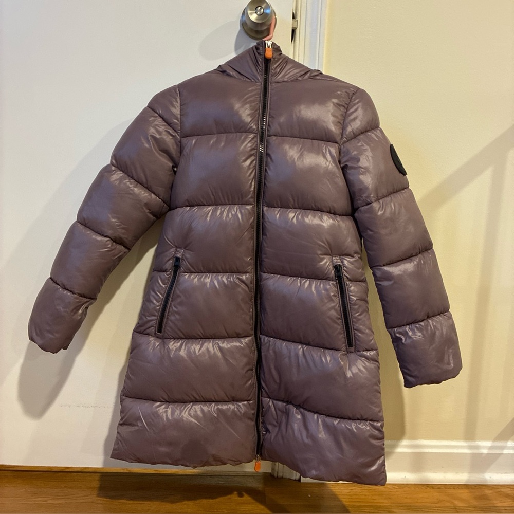 Save The Duck Little Hooded Millie quilted coat size 10 in Ash Violet